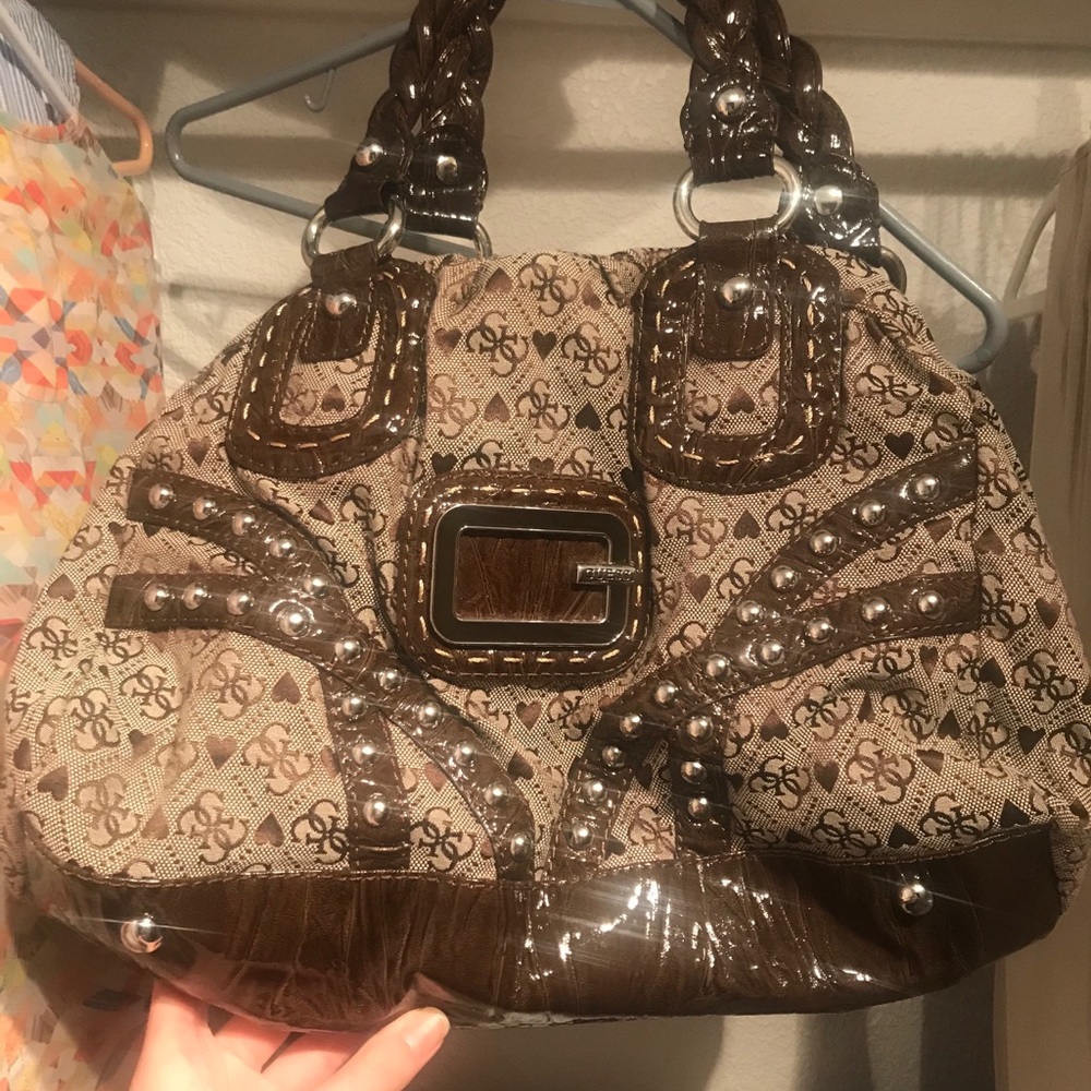 Guess Brown Monogram Hobo Bag